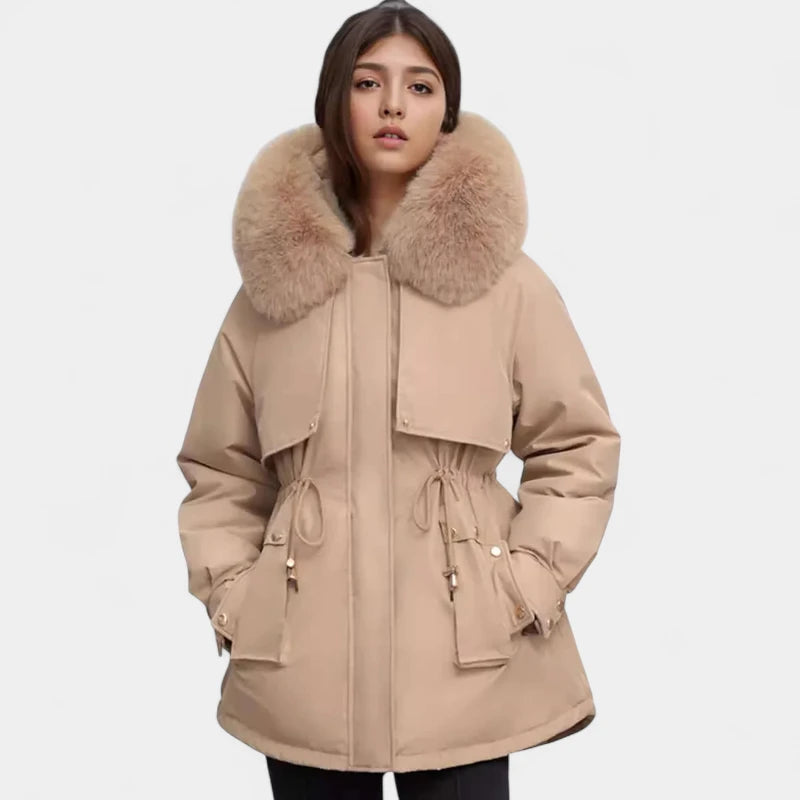 Gleame.-Jassen-Gleame winterjas voor dames - Heuplange jas met bontkraag en ritssluiting