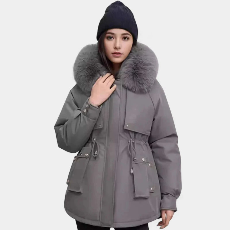 Gleame.-Jassen-Gleame winterjas voor dames - Heuplange jas met bontkraag en ritssluiting