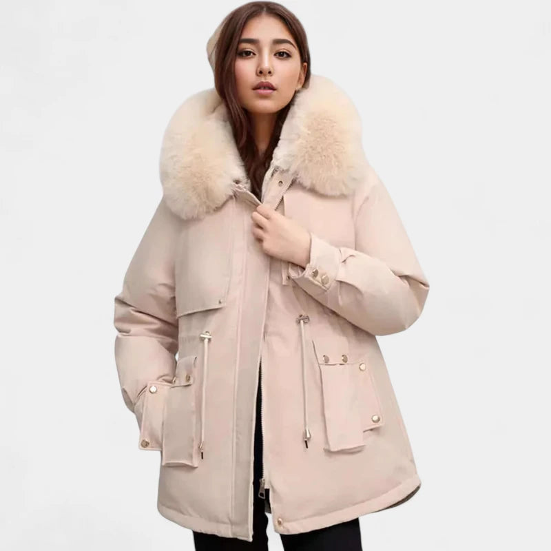 Gleame.-Jassen-Gleame winterjas voor dames - Heuplange jas met bontkraag en ritssluiting