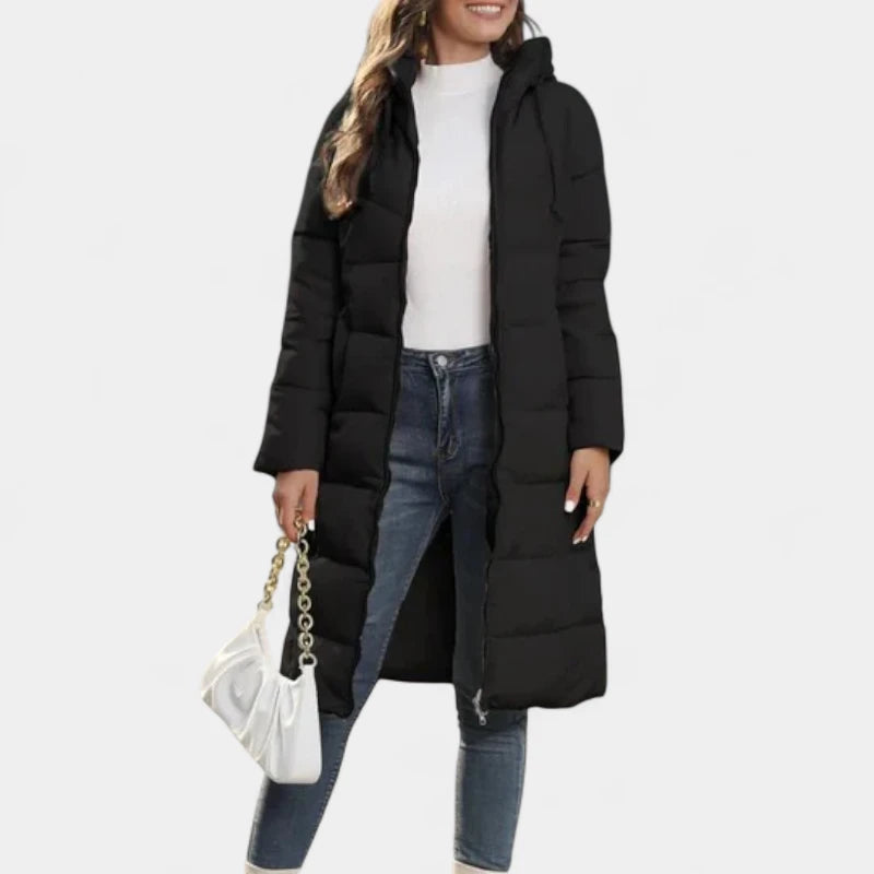 Gleame.-Jassen-Gleame winterjas voor dames - Lange gewatteerde donsjas met capuchon en rits