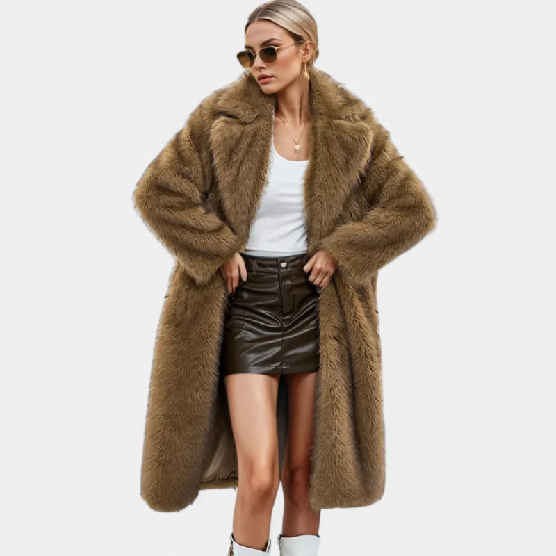 Gleame.-Jassen-Gleame winterjas voor dames - Oversized bontjas met grote kraag en lange lengte