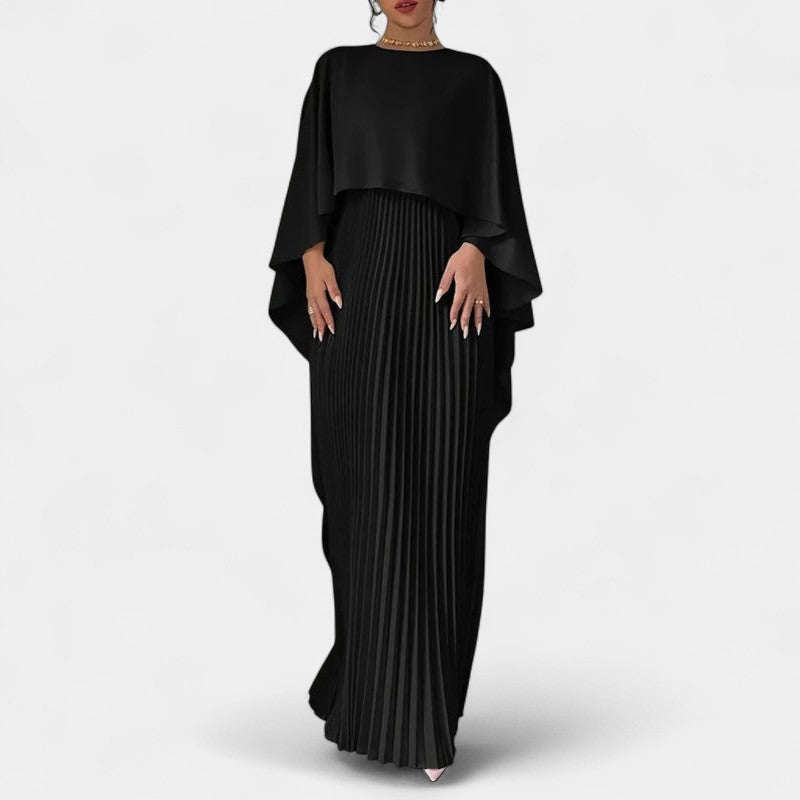 Gleame.-Jurk-Gleame | Dames geplisseerde maxi-jurk met wijde mouwen