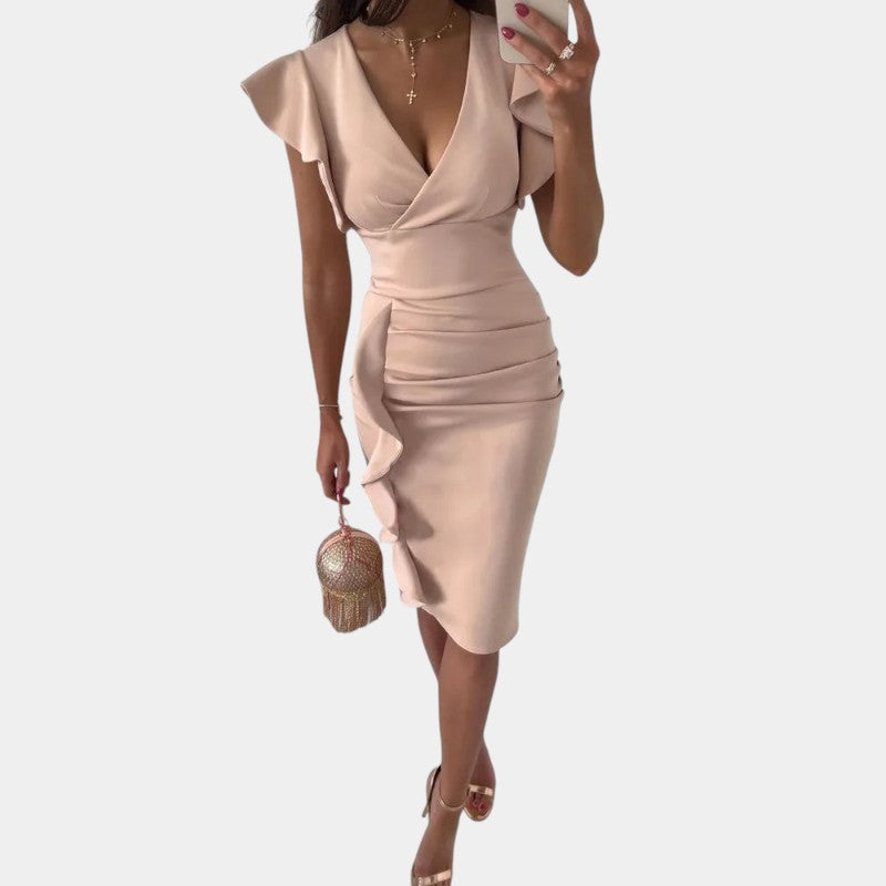 Gleame.-Jurken & Jumpsuits-Gleame Bodycon jurk - V-hals wikkelstijl met ruffles