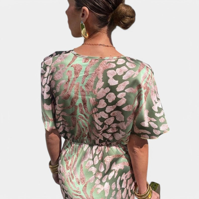 Gleame.-Jurken & Jumpsuits-Gleame Dress - Nieuwe fashion sexy jurk met korte mouwen, V-hals en slanke pasvorm voor vrouwen