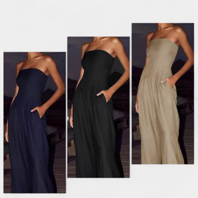 Gleame.-Jurken & Jumpsuits-Gleame Jumpsuit - Casual strapless jumpsuit in effen kleuren