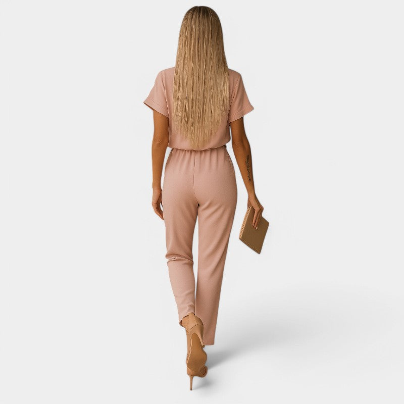 Gleame.-Jurken & Jumpsuits-Gleame Jumpsuit - Feestelijke polyester jumpsuit met strikdetail