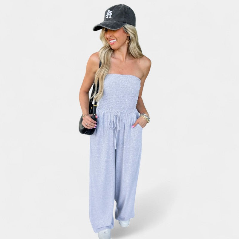 Gleame.-Jurken & Jumpsuits-Gleame Jumpsuit - Strapless casual lange jumpsuit voor dames