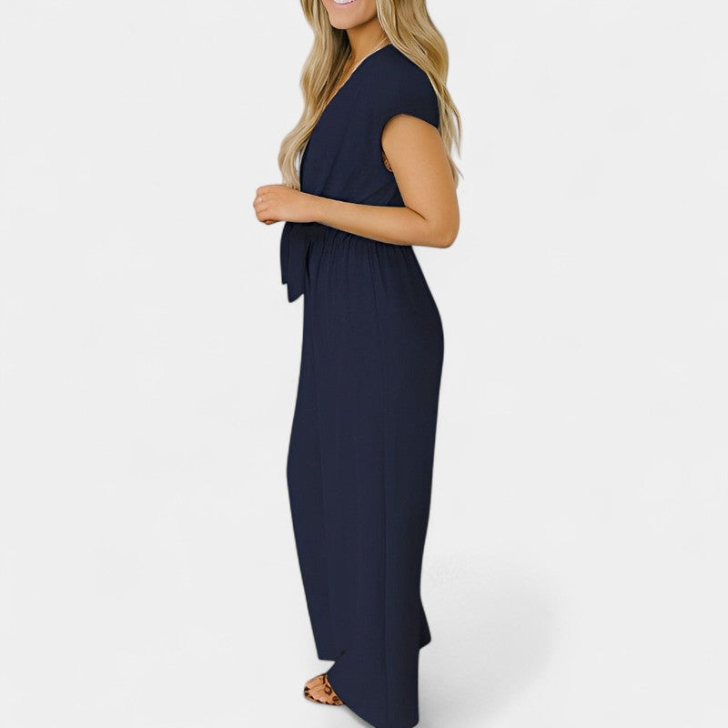 Gleame.-Jurken & Jumpsuits-Gleame Jumpsuit - V-hals korte mouw casual jumpsuit