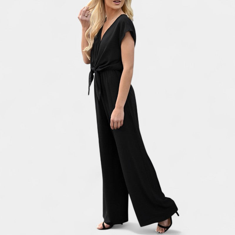Gleame.-Jurken & Jumpsuits-Gleame Jumpsuit - V-hals korte mouw casual jumpsuit