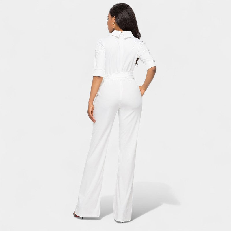 Gleame.-Jurken & Jumpsuits-Gleame Jumpsuit - Vrouwen jumpsuit in effen kleur en lange stijl