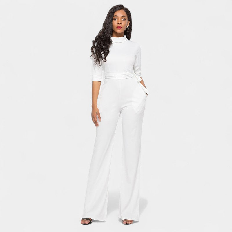 Gleame.-Jurken & Jumpsuits-Gleame Jumpsuit - Vrouwen jumpsuit in effen kleur en lange stijl