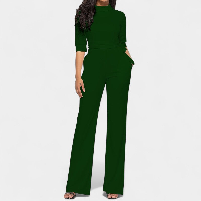 Gleame.-Jurken & Jumpsuits-Gleame Jumpsuit - Vrouwen jumpsuit in effen kleur en lange stijl