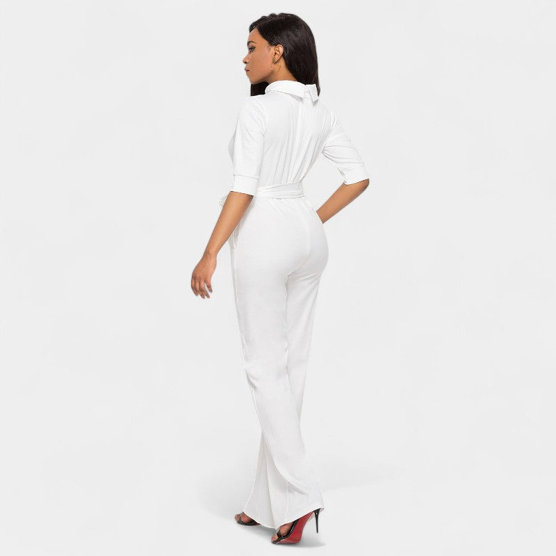 Gleame.-Jurken & Jumpsuits-Gleame Jumpsuit - Vrouwen jumpsuit in effen kleur en lange stijl
