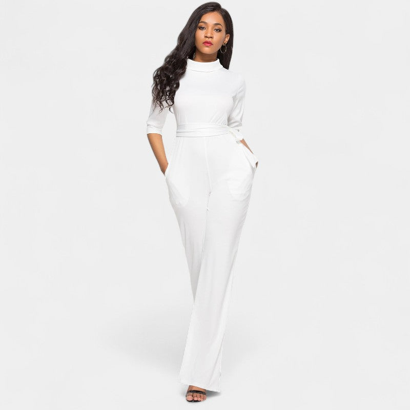 Gleame.-Jurken & Jumpsuits-Gleame Jumpsuit - Vrouwen jumpsuit in effen kleur en lange stijl
