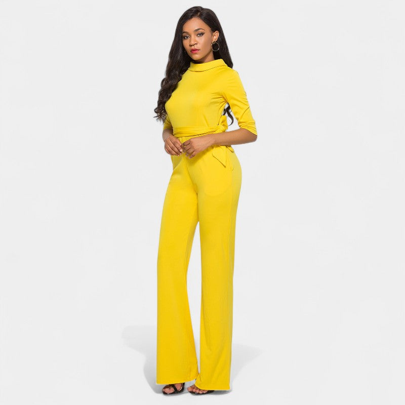 Gleame.-Jurken & Jumpsuits-Gleame Jumpsuit - Vrouwen jumpsuit in effen kleur en lange stijl