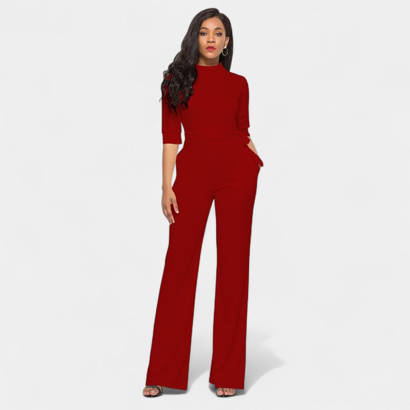Gleame.-Jurken & Jumpsuits-Gleame Jumpsuit - Vrouwen jumpsuit in effen kleur en lange stijl