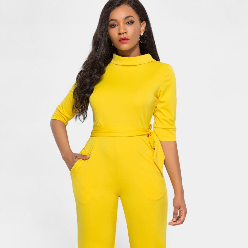Gleame.-Jurken & Jumpsuits-Gleame Jumpsuit - Vrouwen jumpsuit in effen kleur en lange stijl