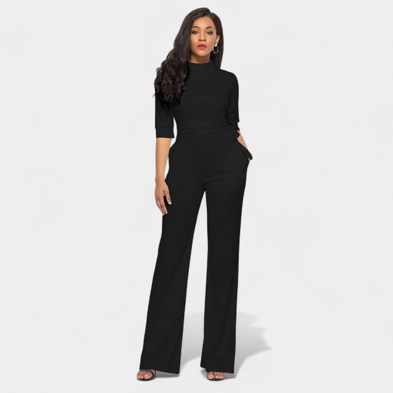 Gleame.-Jurken & Jumpsuits-Gleame Jumpsuit - Vrouwen jumpsuit in effen kleur en lange stijl