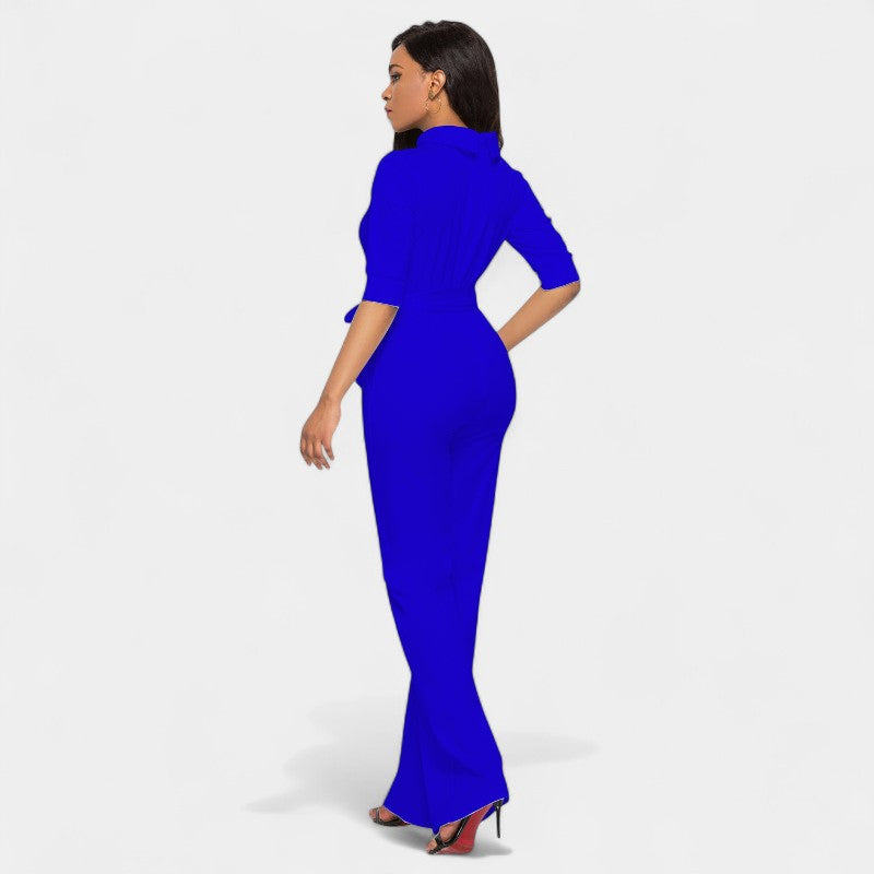 Gleame.-Jurken & Jumpsuits-Gleame Jumpsuit - Vrouwen jumpsuit in effen kleur en lange stijl