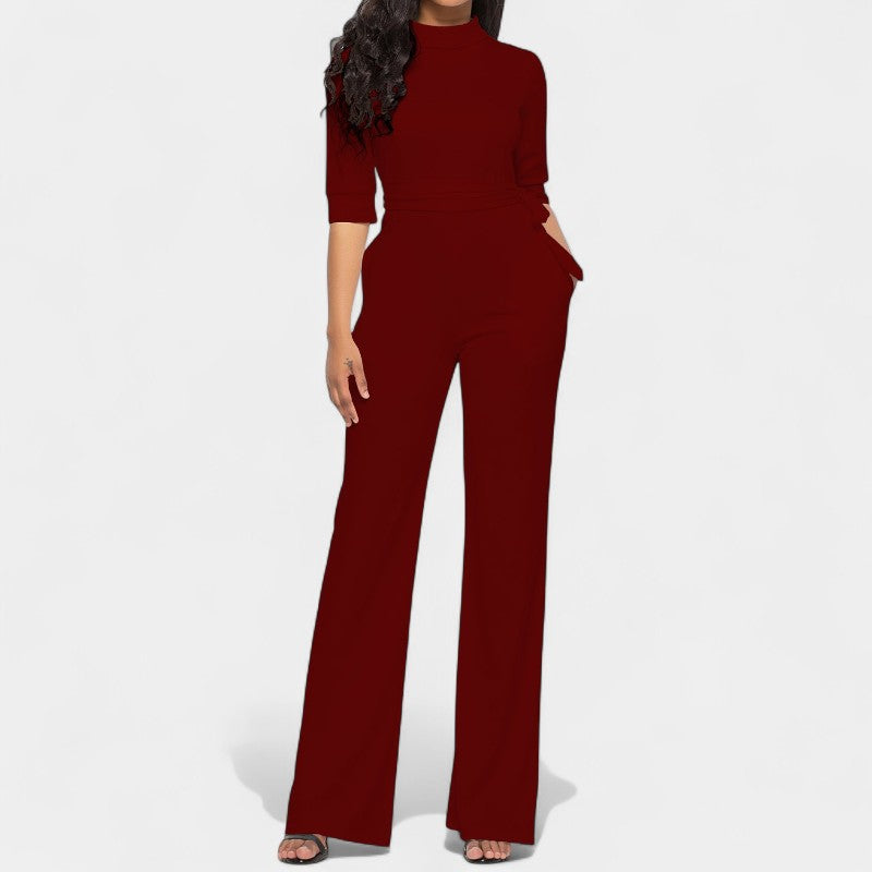 Gleame.-Jurken & Jumpsuits-Gleame Jumpsuit - Vrouwen jumpsuit in effen kleur en lange stijl
