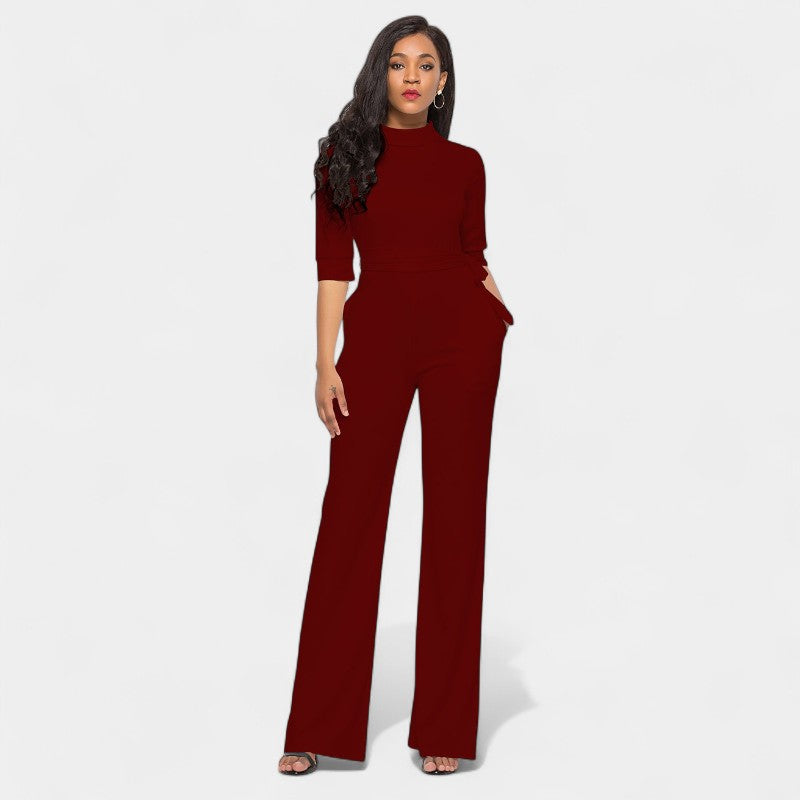 Gleame.-Jurken & Jumpsuits-Gleame Jumpsuit - Vrouwen jumpsuit in effen kleur en lange stijl