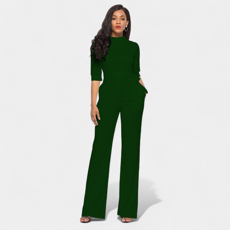 Gleame.-Jurken & Jumpsuits-Gleame Jumpsuit - Vrouwen jumpsuit in effen kleur en lange stijl