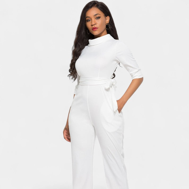 Gleame.-Jurken & Jumpsuits-Gleame Jumpsuit - Vrouwen jumpsuit in effen kleur en lange stijl