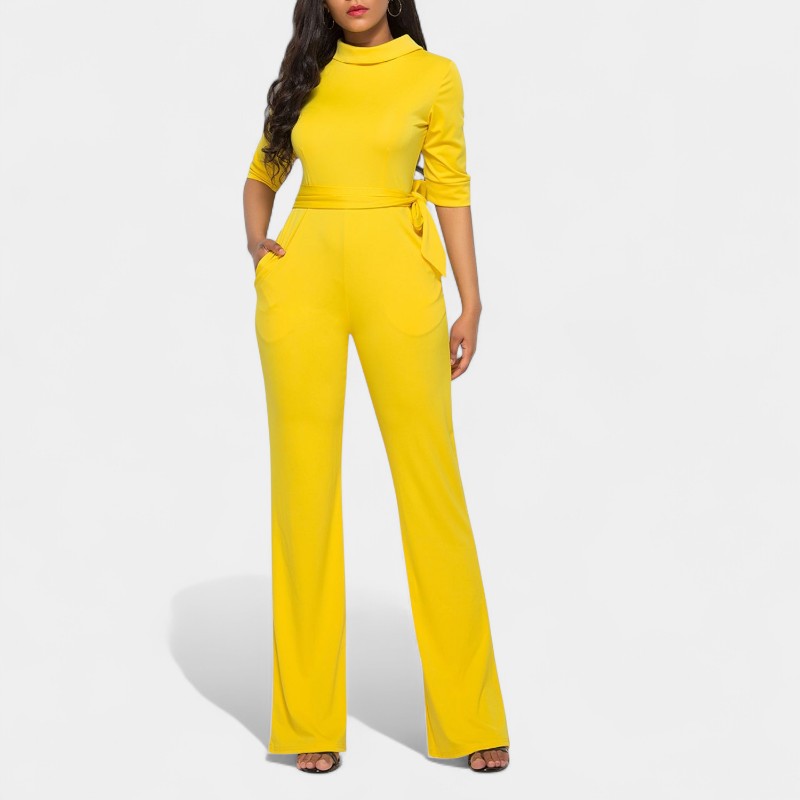 Gleame.-Jurken & Jumpsuits-Gleame Jumpsuit - Vrouwen jumpsuit in effen kleur en lange stijl