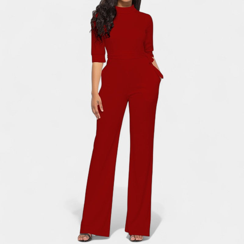 Gleame.-Jurken & Jumpsuits-Gleame Jumpsuit - Vrouwen jumpsuit in effen kleur en lange stijl
