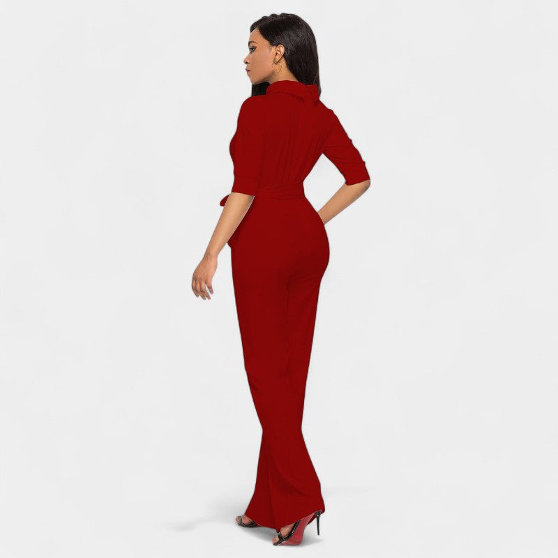 Gleame.-Jurken & Jumpsuits-Gleame Jumpsuit - Vrouwen jumpsuit in effen kleur en lange stijl