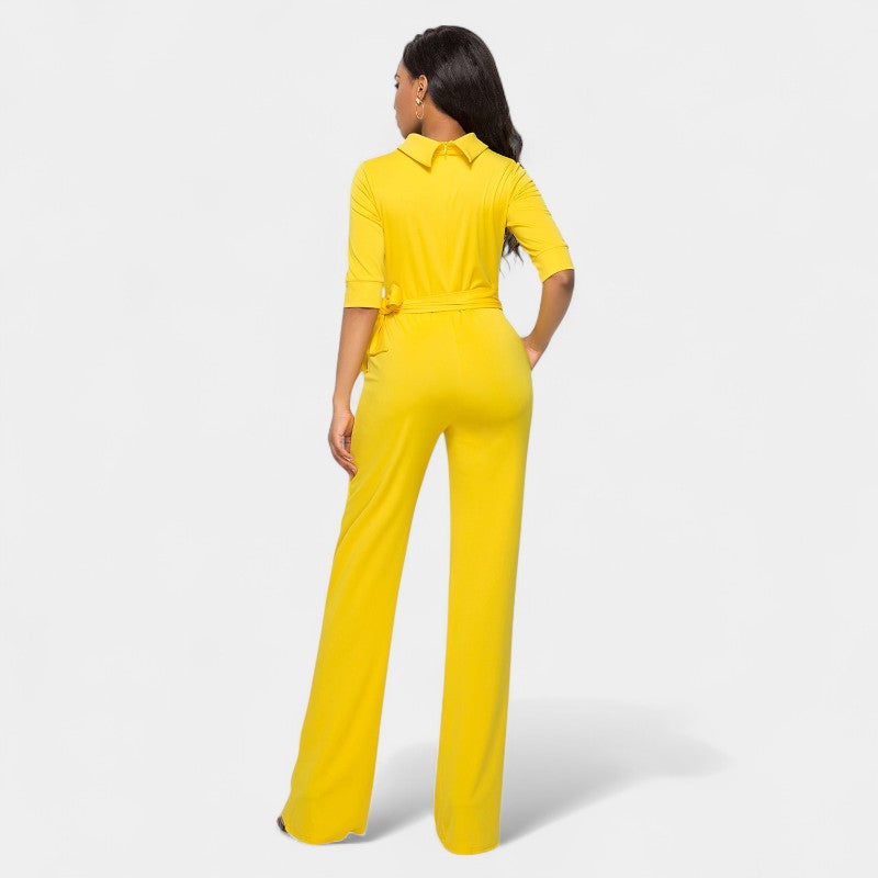 Gleame.-Jurken & Jumpsuits-Gleame Jumpsuit - Vrouwen jumpsuit in effen kleur en lange stijl