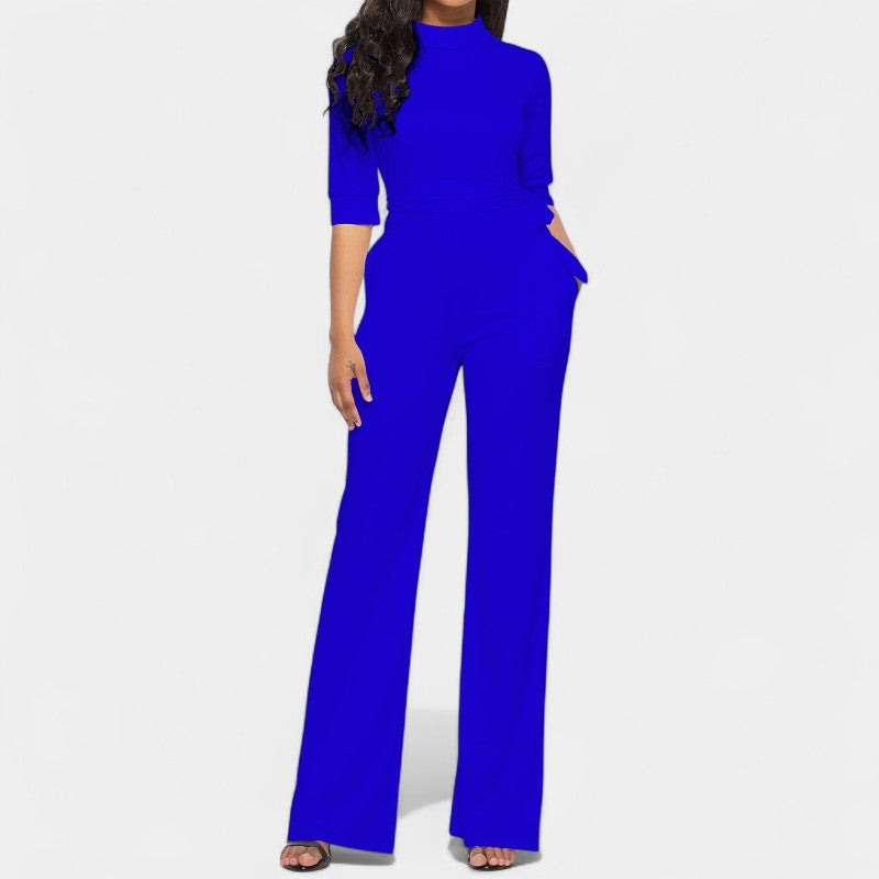 Gleame.-Jurken & Jumpsuits-Gleame Jumpsuit - Vrouwen jumpsuit in effen kleur en lange stijl