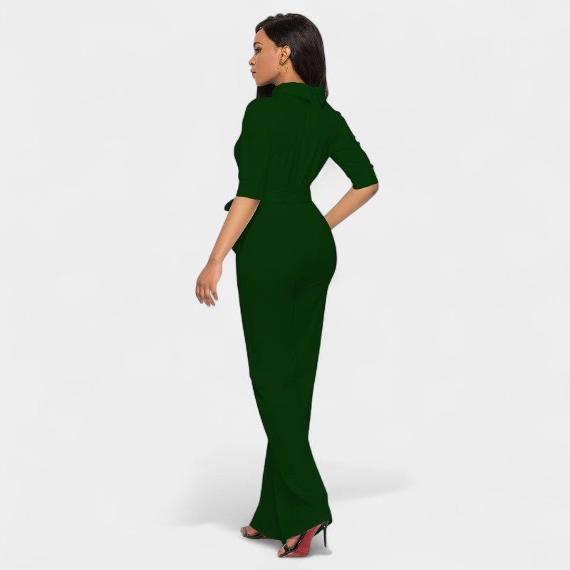 Gleame.-Jurken & Jumpsuits-Gleame Jumpsuit - Vrouwen jumpsuit in effen kleur en lange stijl
