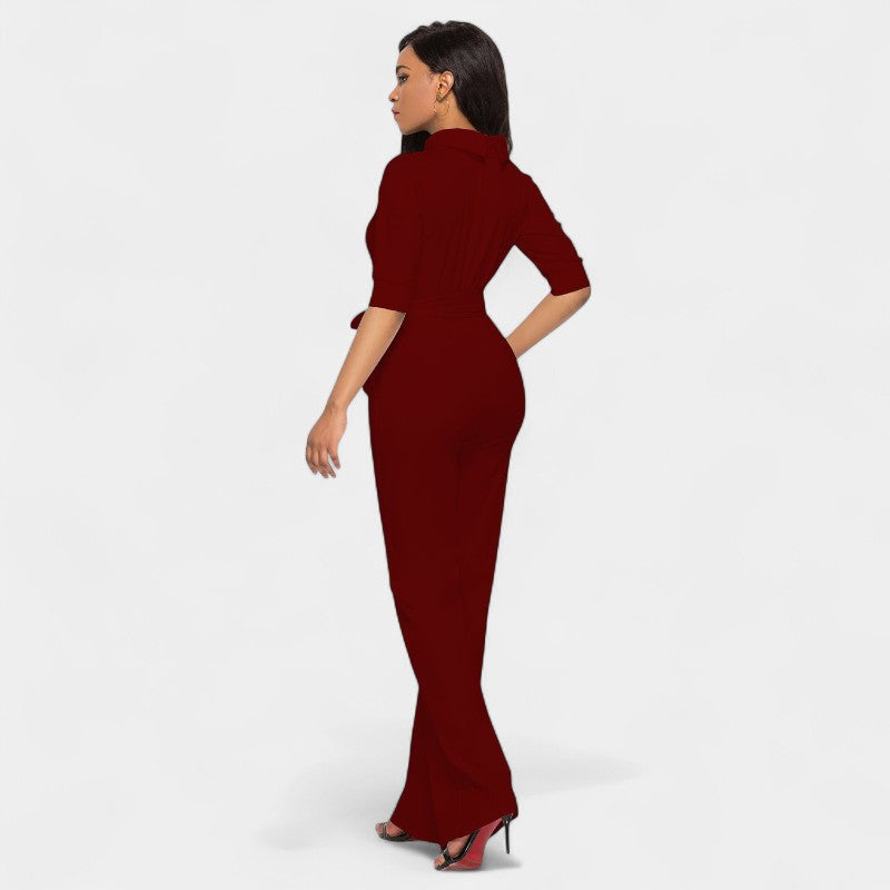 Gleame.-Jurken & Jumpsuits-Gleame Jumpsuit - Vrouwen jumpsuit in effen kleur en lange stijl