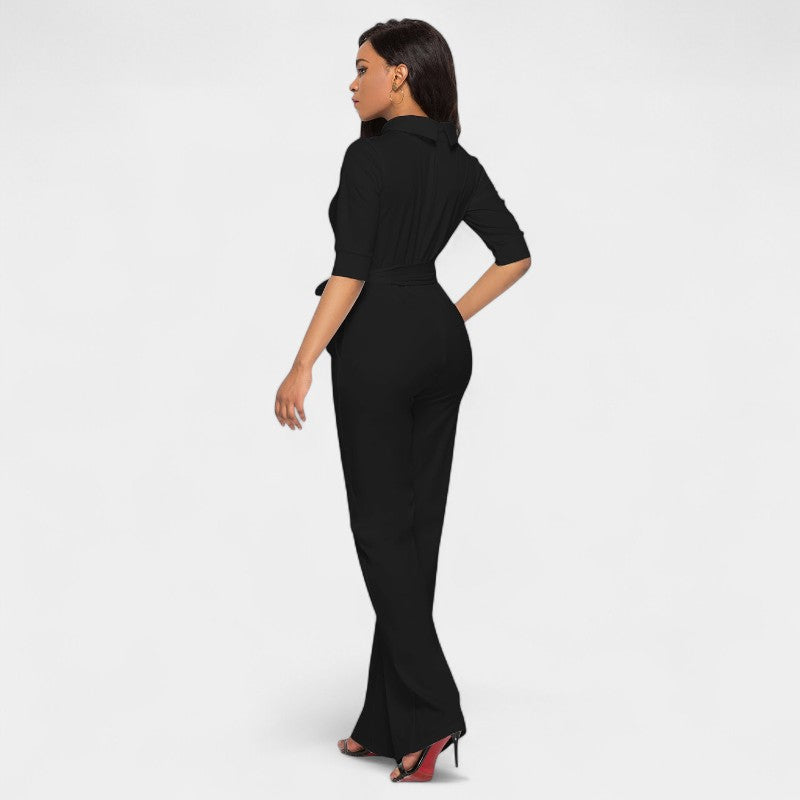 Gleame.-Jurken & Jumpsuits-Gleame Jumpsuit - Vrouwen jumpsuit in effen kleur en lange stijl