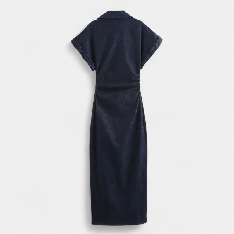 Gleame.-Jurken & Jumpsuits-Gleame Jurk - Casual denim jurk met korte mouwen