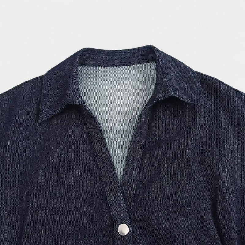 Gleame.-Jurken & Jumpsuits-Gleame Jurk - Casual denim jurk met korte mouwen