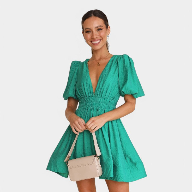 Gleame.-Jurken & Jumpsuits-Gleame Jurk - Dames jurk met korte mouwen en elastische taille