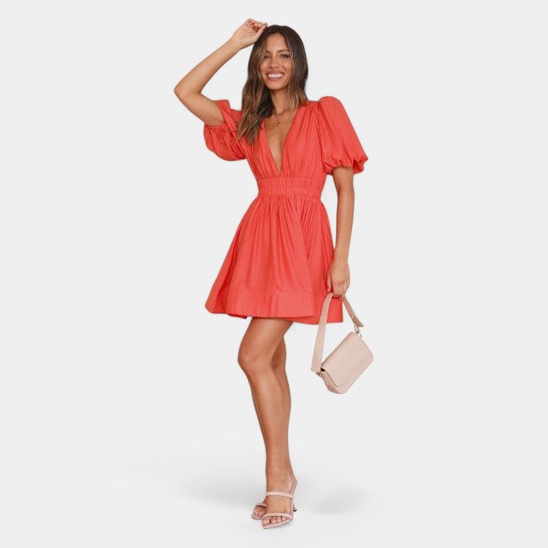 Gleame.-Jurken & Jumpsuits-Gleame Jurk - Dames jurk met korte mouwen en elastische taille