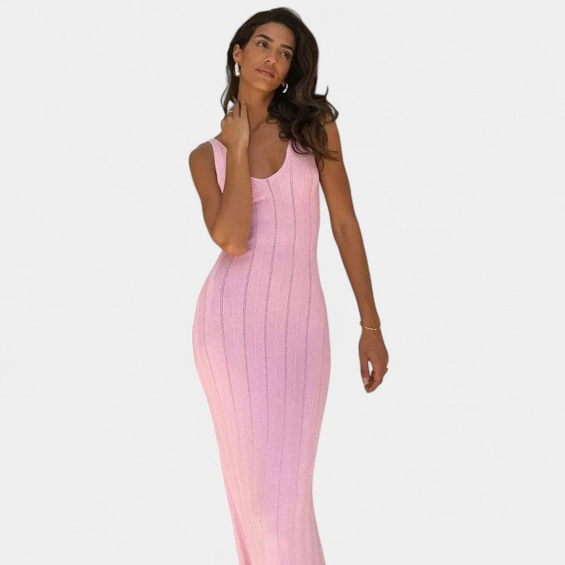 Gleame.-Jurken & Jumpsuits-Gleame Jurk - Dames mouwloze slanke gebreide lange jurk