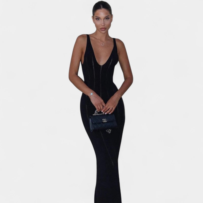 Gleame.-Jurken & Jumpsuits-Gleame Jurk - Dames mouwloze slanke gebreide lange jurk