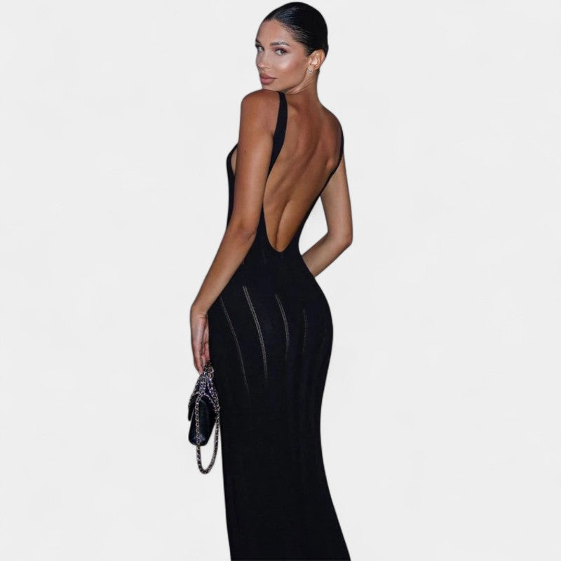 Gleame.-Jurken & Jumpsuits-Gleame Jurk - Dames mouwloze slanke gebreide lange jurk