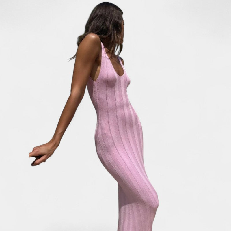 Gleame.-Jurken & Jumpsuits-Gleame Jurk - Dames mouwloze slanke gebreide lange jurk