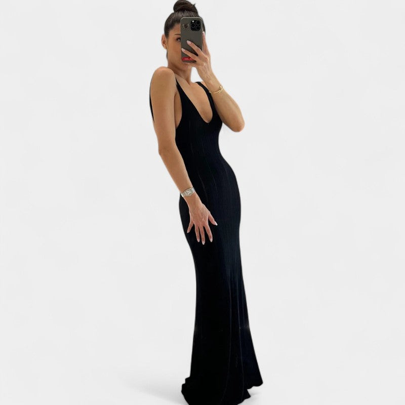 Gleame.-Jurken & Jumpsuits-Gleame Jurk - Dames mouwloze slanke gebreide lange jurk