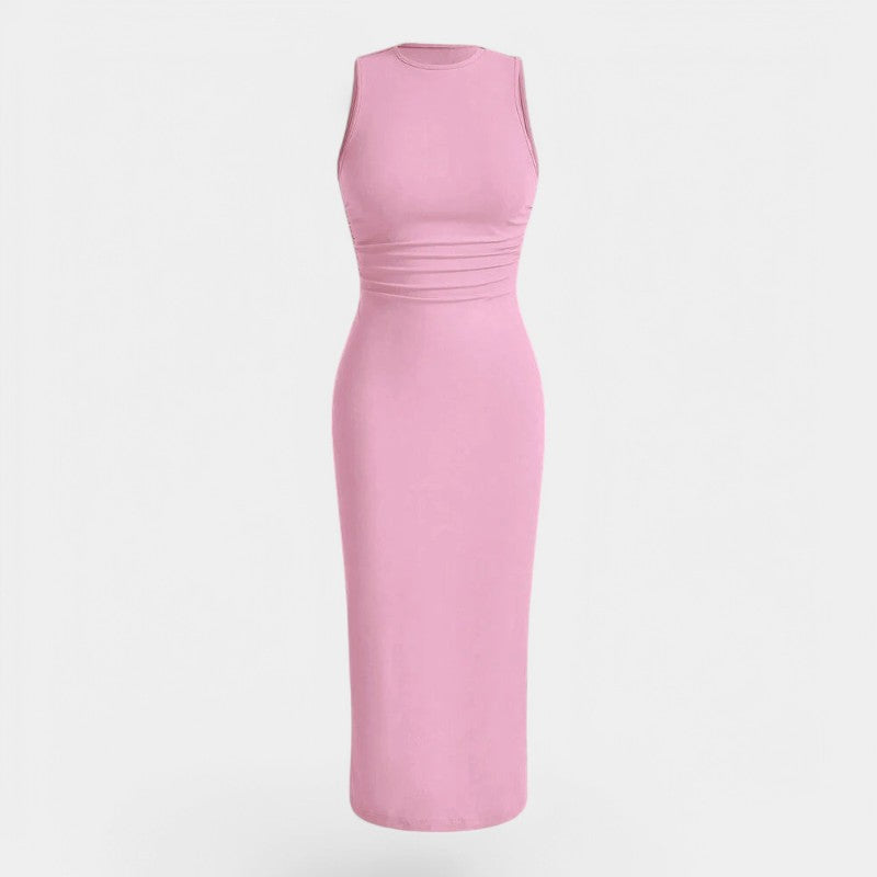 Gleame.-Jurken & Jumpsuits-Gleame Jurk - Effen mouwloze jurk met ronde hals voor feesten