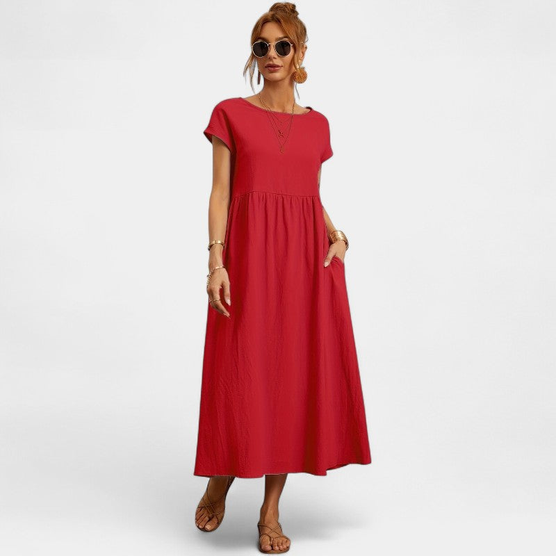 Gleame.-Jurken & Jumpsuits-Gleame Jurk - Elegant O-hals korte mouw casual lange jurk