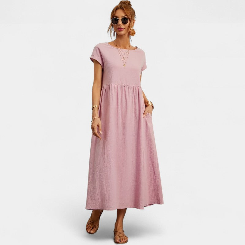 Gleame.-Jurken & Jumpsuits-Gleame Jurk - Elegant O-hals korte mouw casual lange jurk