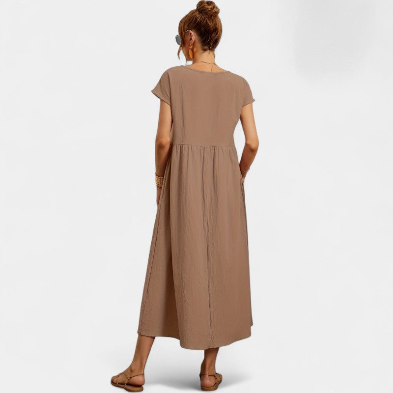 Gleame.-Jurken & Jumpsuits-Gleame Jurk - Elegant O-hals korte mouw casual lange jurk