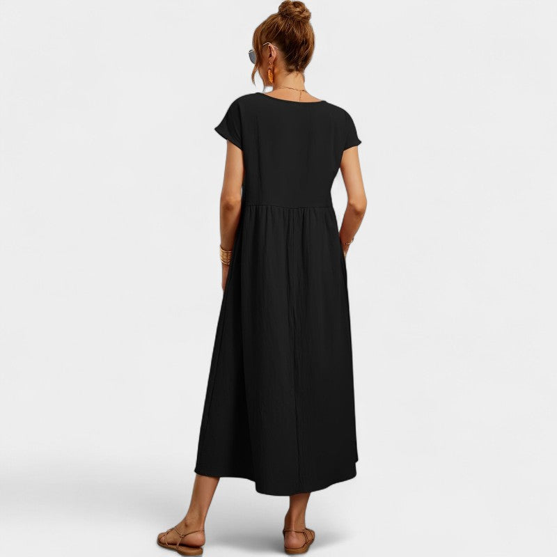 Gleame.-Jurken & Jumpsuits-Gleame Jurk - Elegant O-hals korte mouw casual lange jurk