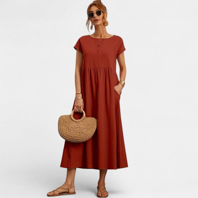 Gleame.-Jurken & Jumpsuits-Gleame Jurk - Elegant O-hals korte mouw casual lange jurk